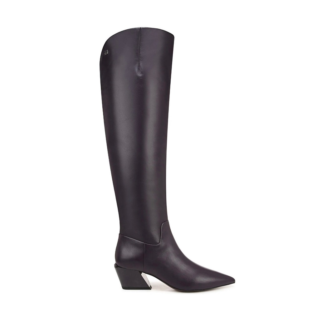 Franco Sarto Women's Eggplant Leather Pointed Toe Block Heel Knee High‎ Boots